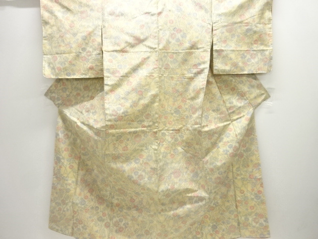 JAPANESE KIMONO / ANTIQUE KIMONO / SILK / TSUMUGI / WOVEN FLOWER